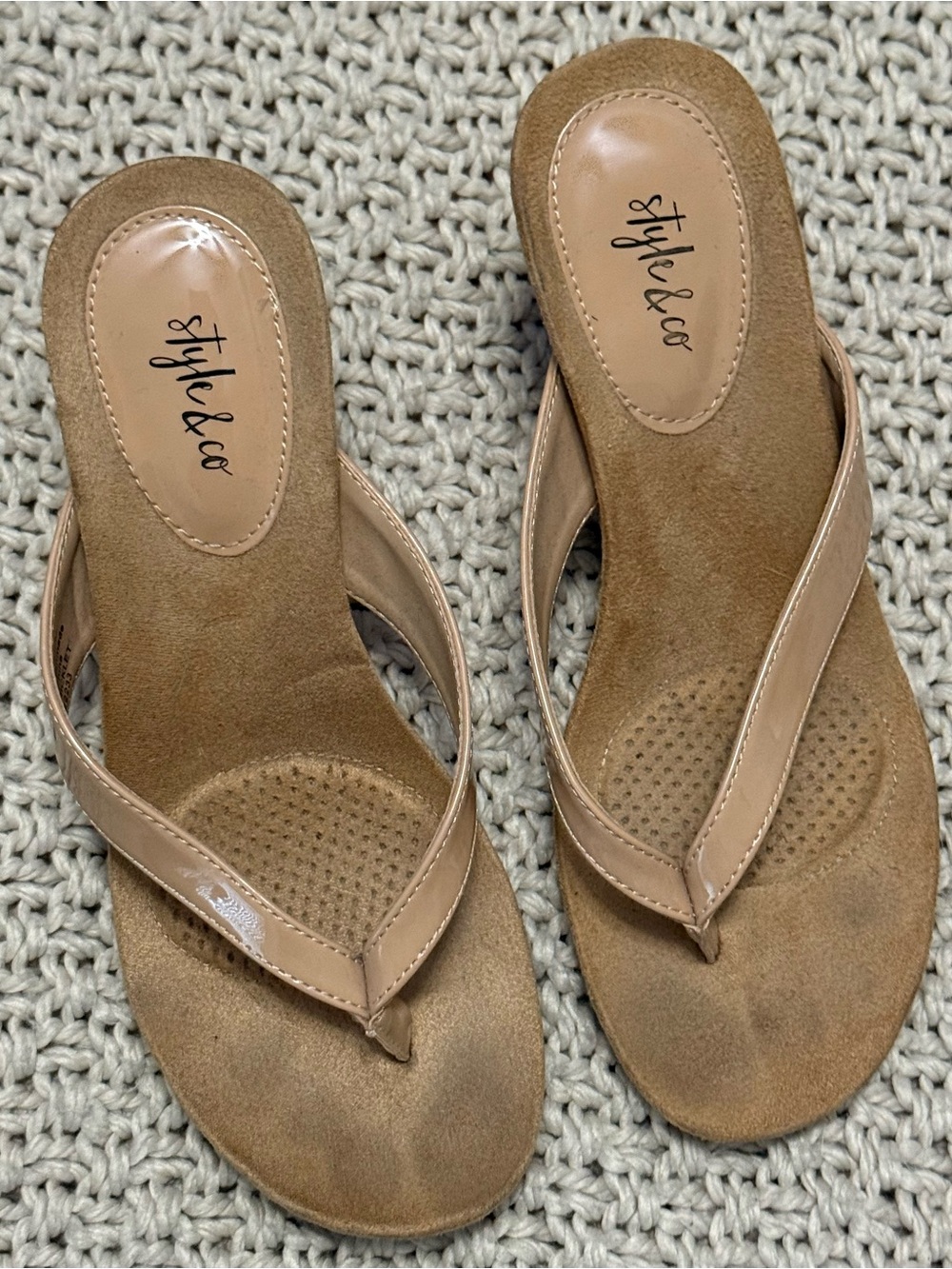 Style & Co. Women's Tan Flip Flop Wedge Sandals Size 6